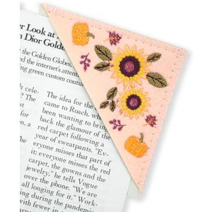 6 x Personalized Hand Embroidered Corner Bookmarks for Women-Seasons Felt Triangle Page Stitched Leather Bookmark,Unique Cute Flower Embroidery Book Marker Clip for Book Lovers' Gifts (Autumn)