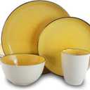 Elama's Luxuriously Mellow Yellow 16 Piece Dinnerware Set with Complete Setting for 4 (Bright Yellow and White)