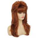 80s Women Brown Mullet Wig Long Wavy Ginger Bouffant Synthetic Hair wigs for Married Housewife Vintage Costume or Halloween Party
