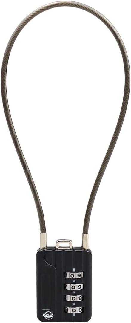 4 Digit Cable Combination Locks 12 inches Cable for School Gym Locker,Helmet,Filing Cabinets,Toolbox,Luggage Suitcase,knapsack,Cable 3mm Diameter,Black