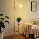 Lightdot 66IN Gold Dimmable Floor Lamps with Storage Table, Modern Standing Tall Lamp with Milky White Globe Lampshade, Cross-Shaped Lamp Head and U-Pole Base Style for Living Room/Bedroom/Office