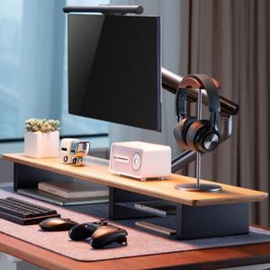 XL Oak Wood Desk Shelf for Top of Desk 44 Inch Length
