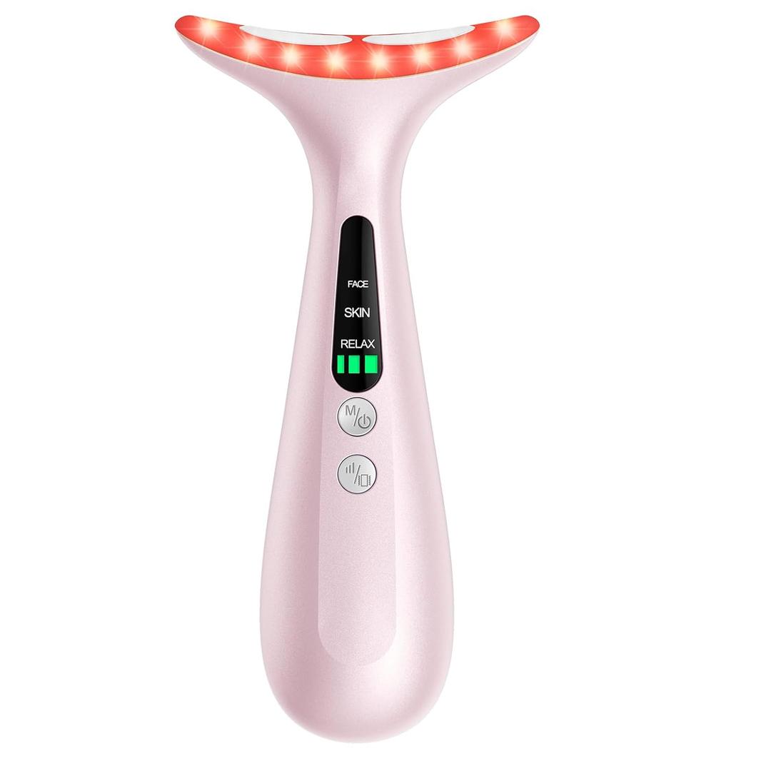 Facial and Neck Massager for Face, Neck - Skin Lifting & Firming - Wrinkle & Dark Circle Reducer - at Home Skin Care Face Sculpting Tool and Neck Massager-Pastel Pink (Single Head)