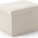 Thyle Storage Ottoman Cube, Small Foldable Footrest Stool for Under Desk Use, Sturdy Corduroy Ottoman with Storage for Snacks, Toys, Living Room, Bedroom, Dorm or Home Office, 16x12x12 Inch(Beige)