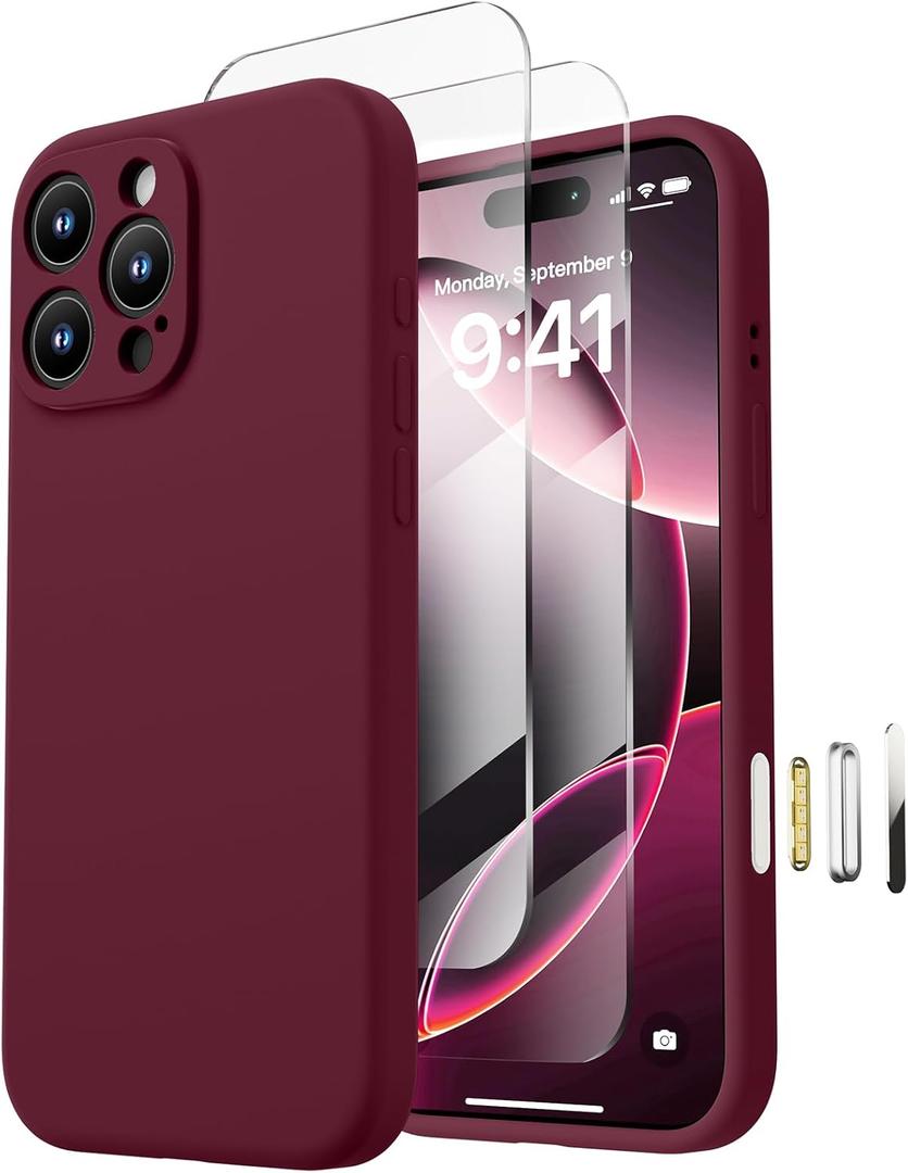 Magnetic for iPhone 16 Pro Case, Compatible with MagSafe, with 9H Nano Screen Protectors, Full Camera Protection, Silicone Shockproof Microfiber Lining Phone Case 6.3", Plum