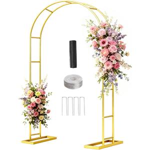 7.2FT Metal Wedding Arch Stand Gold Square Arched Backdrop Frame Metal Pergola Arbor with Base for Party Ceremony Birthday Bridal Baby Shower Garden Floral Balloon Arch Decoration