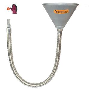 24.4" Steel Bendable Spout Funnel with Filter for All Automotive Oils, Diesel Fuel and Other Liquids, with Gloves