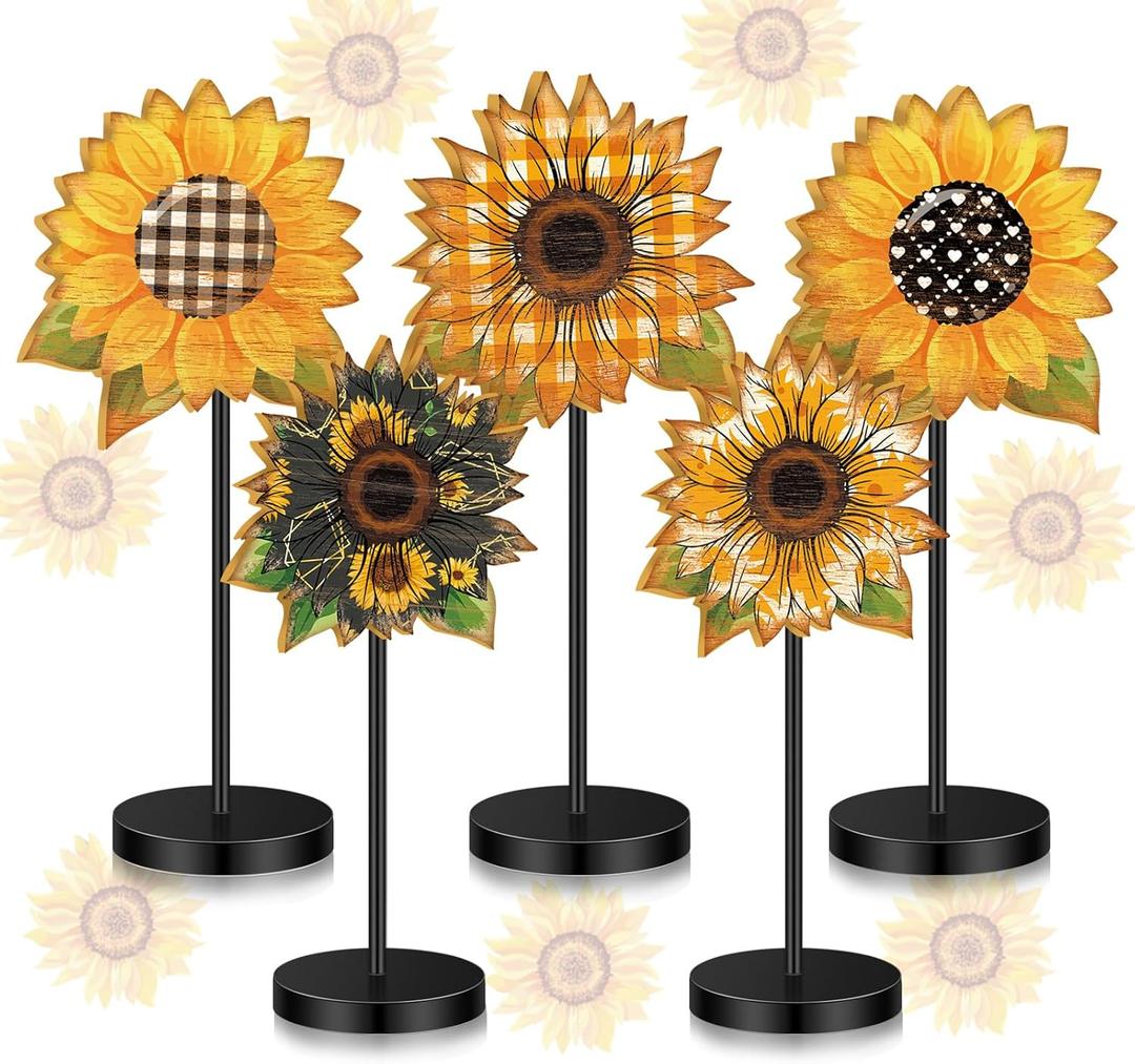 Yousoontic  Summer Wooden Tabletop Decor Freestanding Wood Table Sign Summer Decorations for Home Rustic Tabletop Centerpiece Standing Block Decorations for Farmhouse Office (Sunflower)