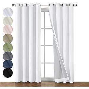 OWENIE Maya 100% White Blackout Curtains 84 Inch Length 2 Panels Set, Greyish White Solid Heavy Insulated Grommets Curtains for Bedroom & Living Room, 2 Panels (Each 52 W x 84 L, Greyish White)