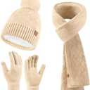 Leuceiy Winter Hats Scarf Gloves for women men,Winter Clothes Knitted Fleece Lined Beanie Thermal Gloves Long Scarf