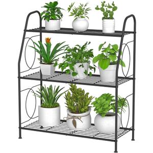 VyGrow Plant Stand, 3 Tier Plant Shelf for Indoor Outdoor, Heavy Duty Metal Outdoor Plant Stand Holder Rack for Living Room Balcony and Garden, Iron Wire, Black