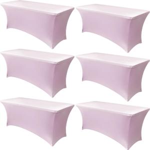 Obstal 6 Pack Stretch Table Covers for 6 Foot Tables - 6 FT Universal Rectangular Fitted Tablecloth Protector for Valentine's Day, Wedding, Banquet, Party (Pink, 72 x 30 x 30 Inches)