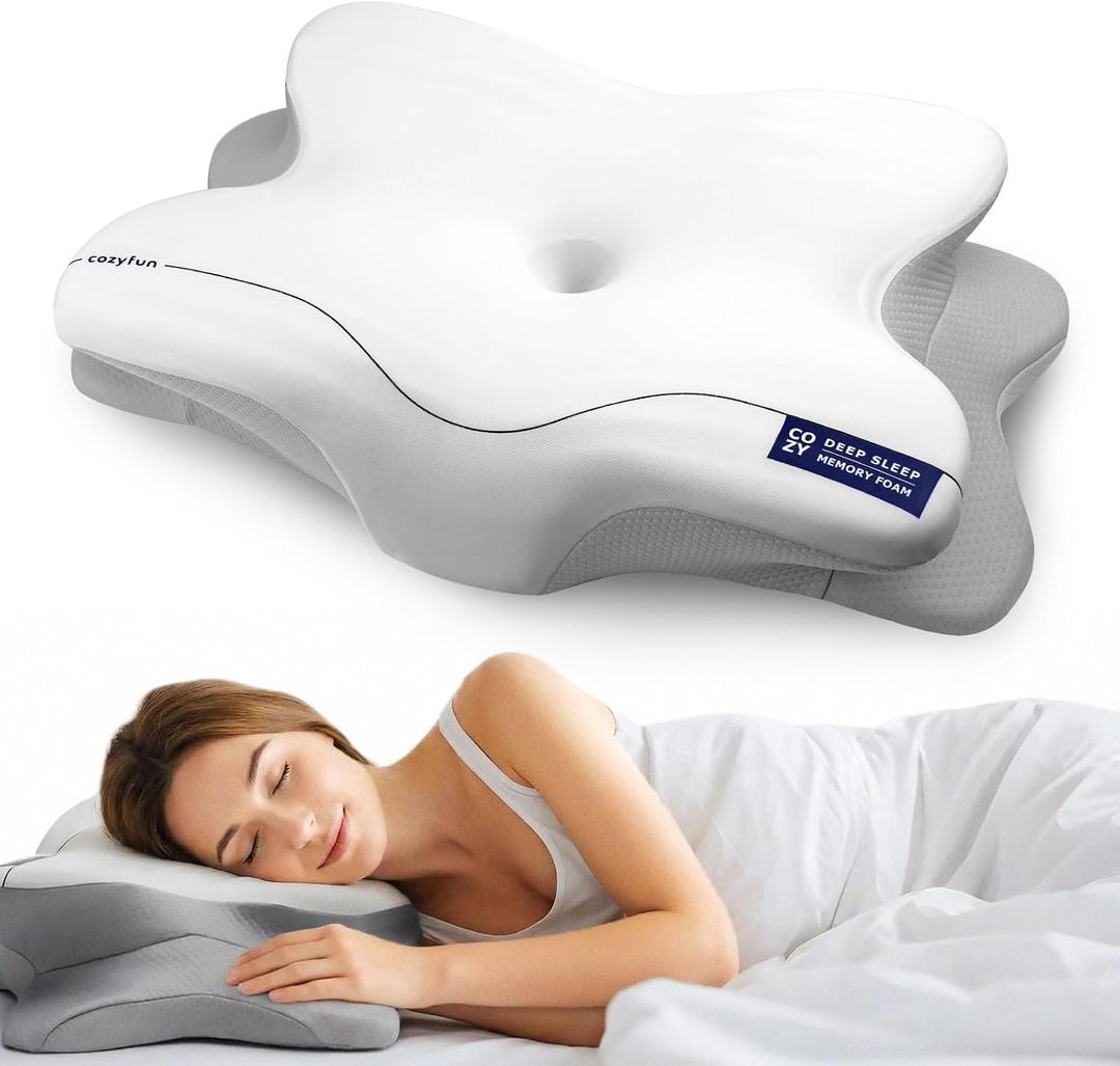 Cervical Neck Pillow for Side & Back Sleepers, Ergonomic Memory Foam Pillow for Sleep Apnea, Neck Pain Relief, Neck Support Pillow with Washable Pillowcase, Supportive Bed Pillow for Neck
