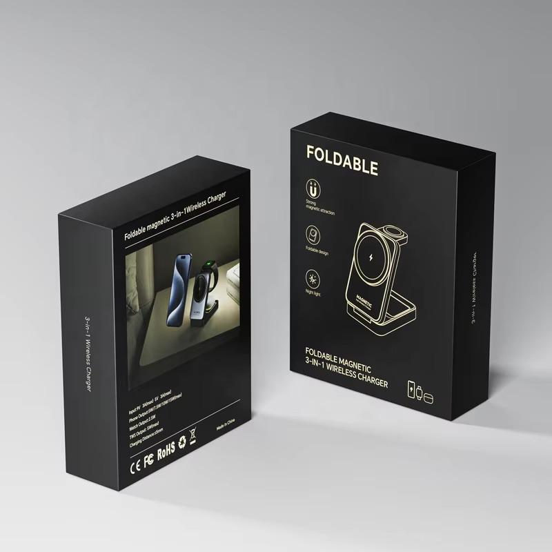 New 4-In-1 Foldable Magnetic Wireless Charger 15W With LED Light, Multifunctional Flexible Phone Stand