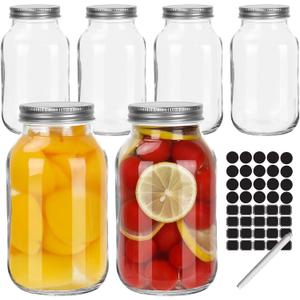 Keketin 32 oz Mason Jars with Airtight Lids,6 Pack Glass Canning Jars,1000ml Food Storage Jars for Jams,Pickles,Salad,Drink Favors,Jars Crafts