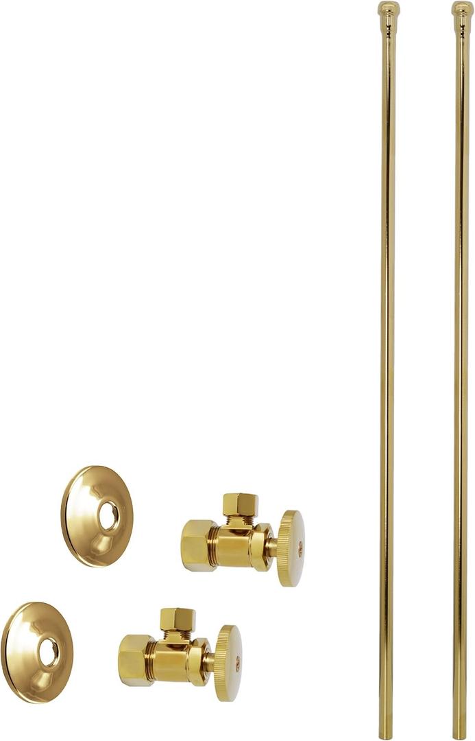 Westbrass Bullnose Faucet Kit with Round Handles, 5/8" OD x 3/8" OD x 20", Polished Brass, D105KBN-01