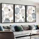 Large Abstract Canvas Wall Art - Geometric Framed Wall Decor Modern Circles and Lines Paintings Light Colors Minimalist Pictures for Living Room Bedroom Office Bathroom 20" X 28" X 3 Panels (20" X 28" X 3pcs Framed, beige)