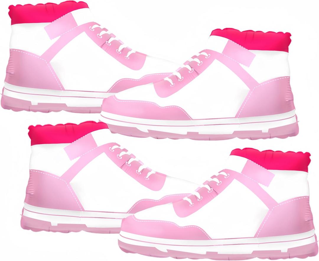 2 x Girl Basketball Sneaker Balloon Princess Shoes Mother's Day Birthday Foil Balloon Bridal Shower Tennis Sports Logo Decoration (Pink 4 Pcs)