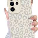 TEAUGHT Compatible with Samsung Galaxy S25 Ultra Case Cute Pattern Leopard Cheetah Print Shockproof Cover Silicone Phone Case for Girls Women -White