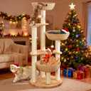 54" Modern Cat Tree Tower for Indoor Cats, Oak Cat Scratching Tree for Multiple Large Cats, Manual Hand Woven Luxury Cat Condo, Unique High-end Design Cat Furniture Activity Centre, Easy Clean