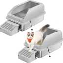 Feandrea 2 Pack Stainless Steel Cat Litter Boxes with Open Top, High Sided Litter Trays with Step, Scoop, Brush, for Cats up to 33 lb, Light Gray UPPT012GD01