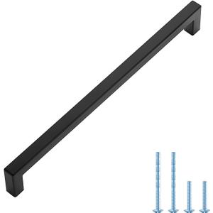 Ravinte 1 Pack Black Cabinet Pulls 10 Inch Square Cabinet Handles Matte Black Kitchen Hardware for Cabinet Drawer Pulls Come with Screwdriver
