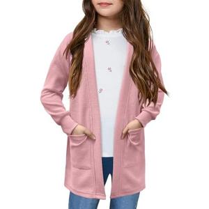 Girls Open Front Cardigan Long Sleeve Casual Fall Winter Loose Knit Sweaters Coat with Pockets (9-10 Years)