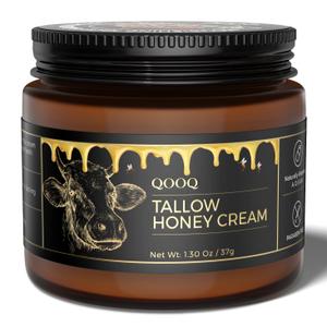 QOOQ 100% Grass Fed Beef Tallow for Skin with Raw Honey & Beach Rose Oil - for Sensitive & Eczema Skin - Natural Face/Body Butter + Lip Balm, Coffee, 1.3 oz