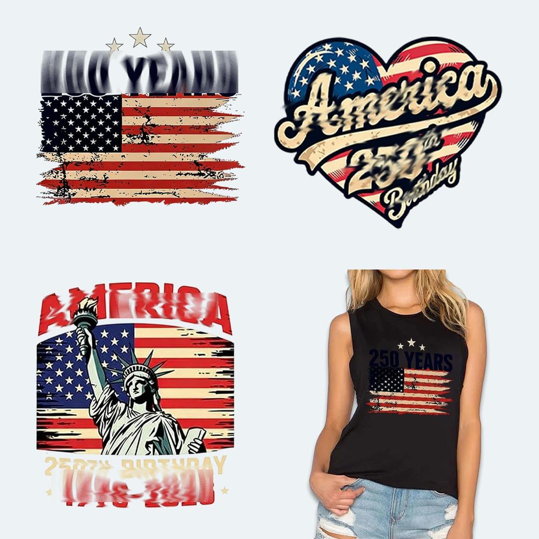 3 Pcs Iron on Transfers for T-Shirts 250th Anniversary USA Iron on Patches 4th of July Heat Transfer USA Flag Heart Designs Independence Day Vinyl Stickers Supplies for Bags Clothes DIY Craft Decor