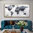 Framed wall art World Map Wall Art Canvas Picture 30inchx60inch Large Black and white Map of The World Canvas Painting Artwork Prints for Office Wall Decor Home Living Room Decorations Framed Ready to Hang, 58"L x 29"W