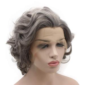 iwonawig Iewig Short Curly Old Lady Gray Heat Friendly Wig Natural Looking Synthetic Lace Front Stylish Wig