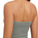 ODODOS Seamless Halter Crop Tops for Women Ribbed Soft V Neck Open Back Cropped Tank Top, 1-Pack, Green Milieu, Medium-Large (Gray, M)
