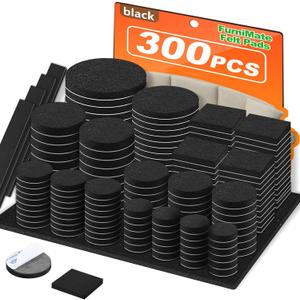 Felt Furniture Pads 300 Pieces, Furniture Pads for Hardwood Floors, Felt Pads for Chair Legs Furniture, Floor Protectors for Furniture Black