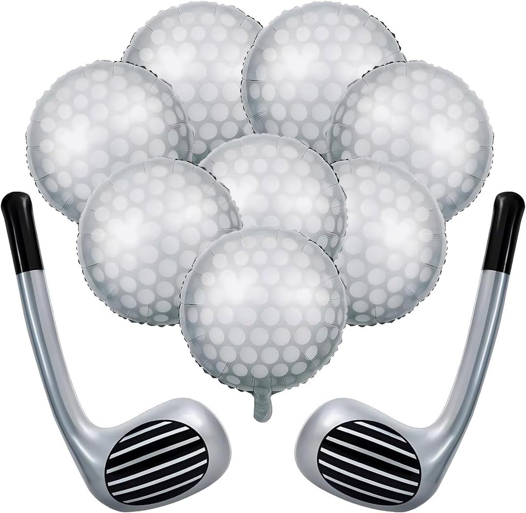 10Pcs Golf Balloon Sports Party Decorations Include 8pcs 18'' Ball Balloons 2Pcs Golf Club, Golfs Balloons Birthday Graduation Party Supplies
