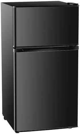 3.2 Cu.Ft Mini Fridge with Freezer, 2 Door Small Refrigerator with Adjustable Thermostat Energy-efficient Low Noise, Compact Fridge for Bedroom, Office, Dorm, Black