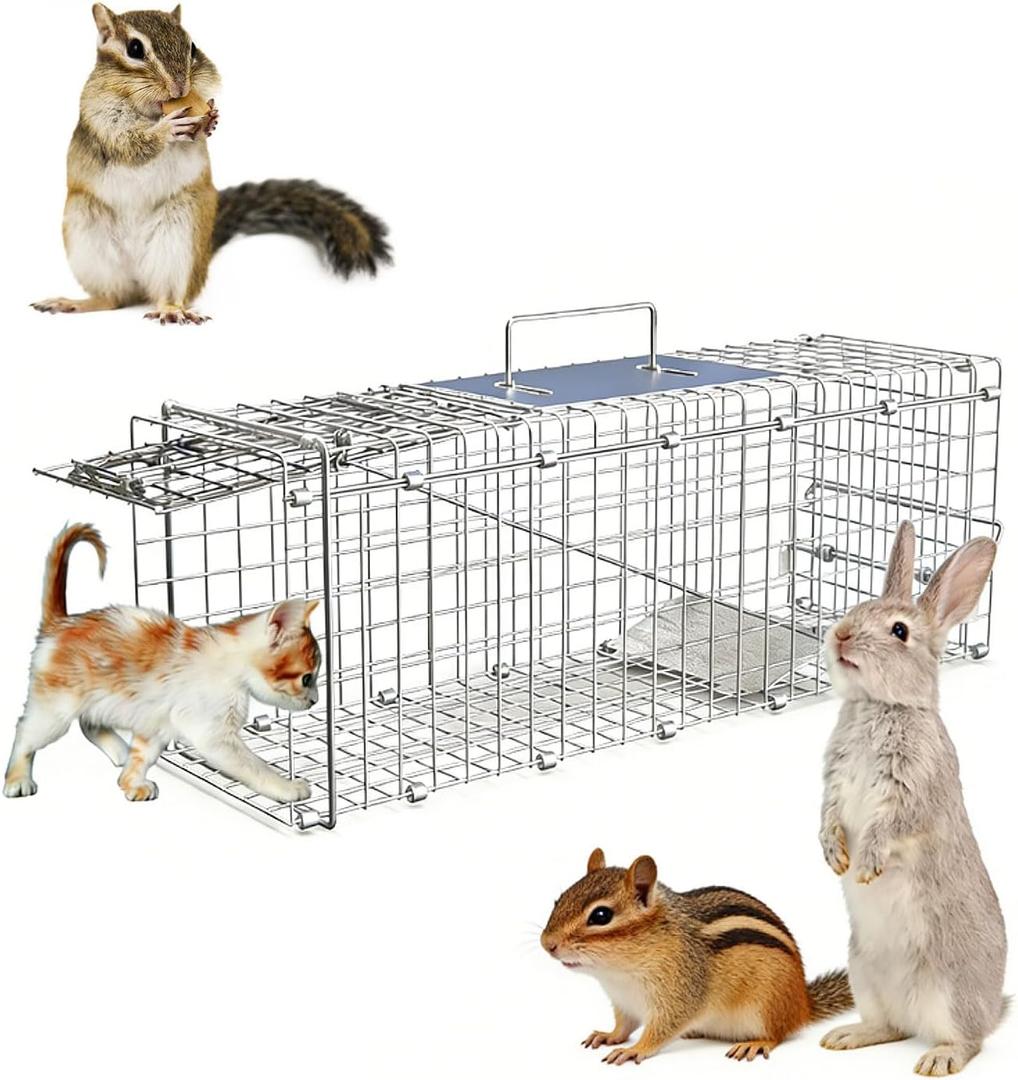 Live Animal Trap Cage Humane Collapsible Cat Trap Cage 1-Door Folding Skunk Traps for Catch and Release Small Raccoons Beavers Squirrel Groundhogs Cats Armadillos Skunks