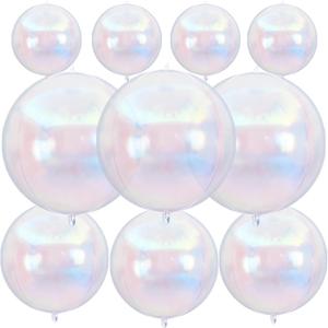 10Pcs Iridescent Round Foil Balloons, 22" 18" 10" 4D Helium Clear Balloon, Metallic Iridescent Foil Baloon for Graduation Birthday Wedding New Year 2026 Disco Anniversary Party Decorations
