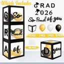 2026 Graduation New Year Decorations Party Supplies, 4 Pieces Black Balloon Boxes for Graduation Party with Letter GRAD 2026 So Proud of You , Class of 2026 School Grad Party Decorations