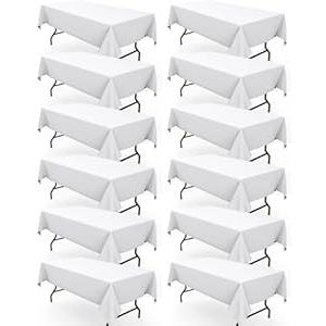 Pureegg Rectangle Table Cloth 60" x 102" – Durable Polyester Tablecloth Offers Reusable & Washable Protection, Ideal for Outdoor Party, Picnic, Wedding, Banquet and Birthday, 12 Pack, White