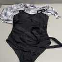  Girls Swimsiut Size 9-10 Y Black Teen One-Piece Bathing Suit with Tropical Print Mesh Cover Ups Cut Out Adjustable Straps Summer Swimwear 