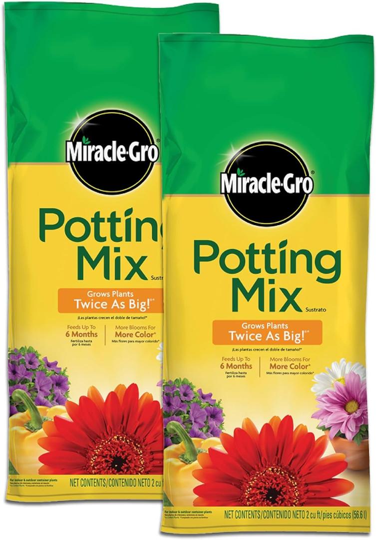 Miracle-Gro Potting Mix, For Container Plants, Flowers, Vegetables, Shrubs, Annuals, Perennials, Feeds up to 6 Months, 2 cu. ft., 2-Pack