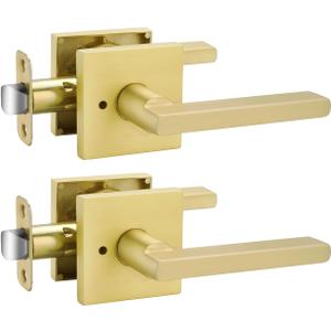Goldenwarm Gold Door Handles Interior, Zinc Alloy Heavy Duty Brushed Gold Interior Door Handles for Bedroom Bathroom, Modern Square Privacy Door Levers (2 Pack)