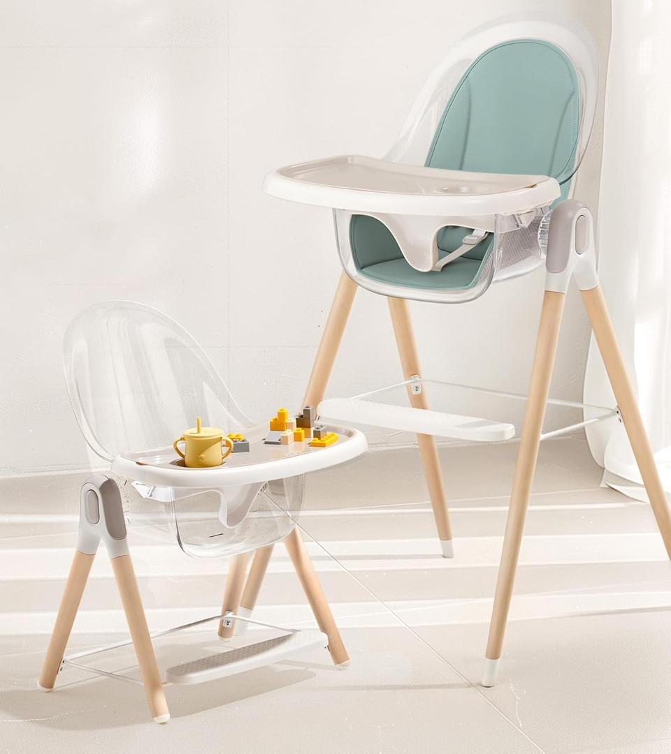 6-in-1 Convertible Baby High Chair, High Chairs for Babies and Toddlers with Removable Cushion and Double Tray, Reclining Seat, Compact and Portable Highchair, Easy to Clean
