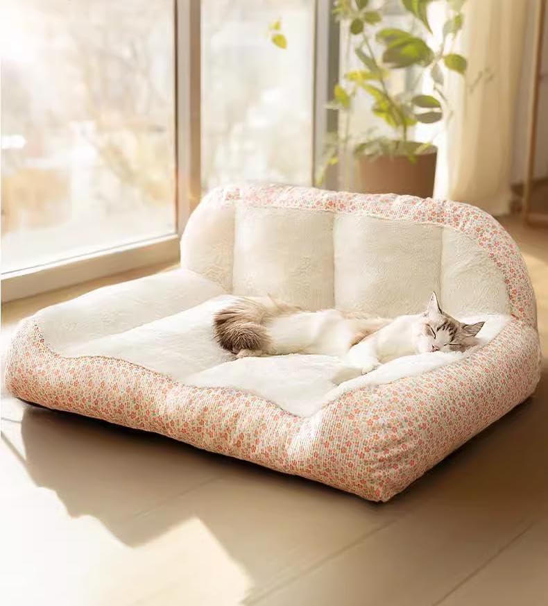 HIPIPET Plush Cat Bed, Soft Cushion Design, Peach Color, Cozy Sleeping Spot for Cats (Pink, Large)