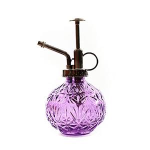 Hniuyun Glass Plant Mister Spray Bottle, 6.5inch Tall Vintage Round Spritzer with Bronze Plastic Top Pump for Watering Your Garden (Purple)