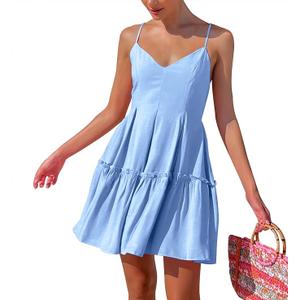 FANCYINN Womens Summer Dress Spaghetti Strap Sleeveless V-Neck Casual Swing Sundress, Size S