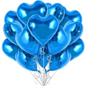 TONIFUL 30Pcs 18 Inch Blue Heart Balloons Blue Heart Shape Foil Mylar Balloons Decoration for Birthday Valentine's Day Wedding Bridal Shower Anniversary Engagement Party Supplies