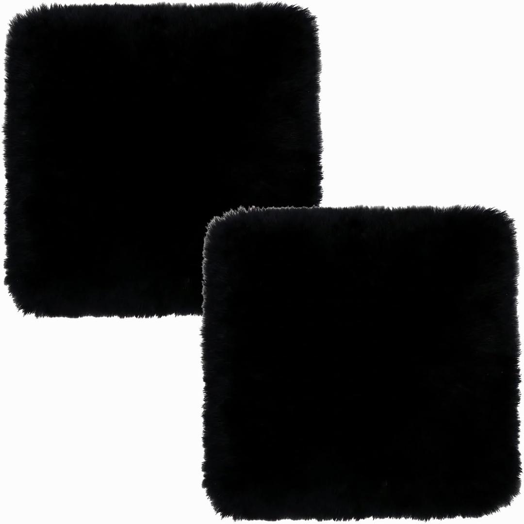 Genuine Wool Chair Cushion 2 Pack Non-Slip Comfortable Natural Sheepskin Pad Carpet Suitable for Home Sofa Restaurant Car Seat Office Dining Chairs. (Black, 18x18 Inch)