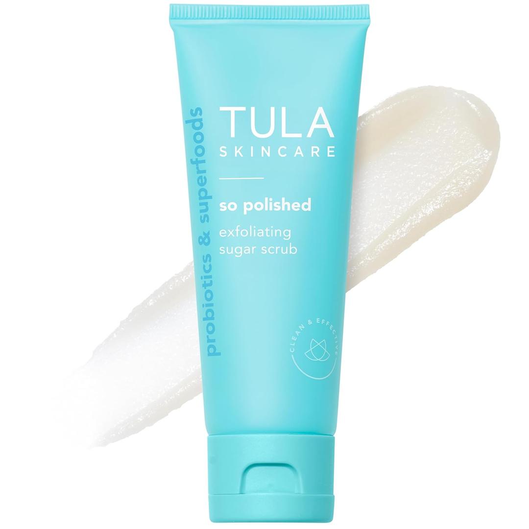 TULA Skin Care So Polished Exfoliating Sugar Scrub - Face Scrub, Gently Exfoliates with Sugar, Papaya, and Prebiotics Extracts for a Softer and Radiant-Looking Complexion, 2.9 oz.