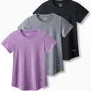 3 Pack: Women's Dry Fit Short Sleeve T Shirts, Athletic Workout Tee Tops for Gym Yoga Running (Gray/Black/Light Lavender) S